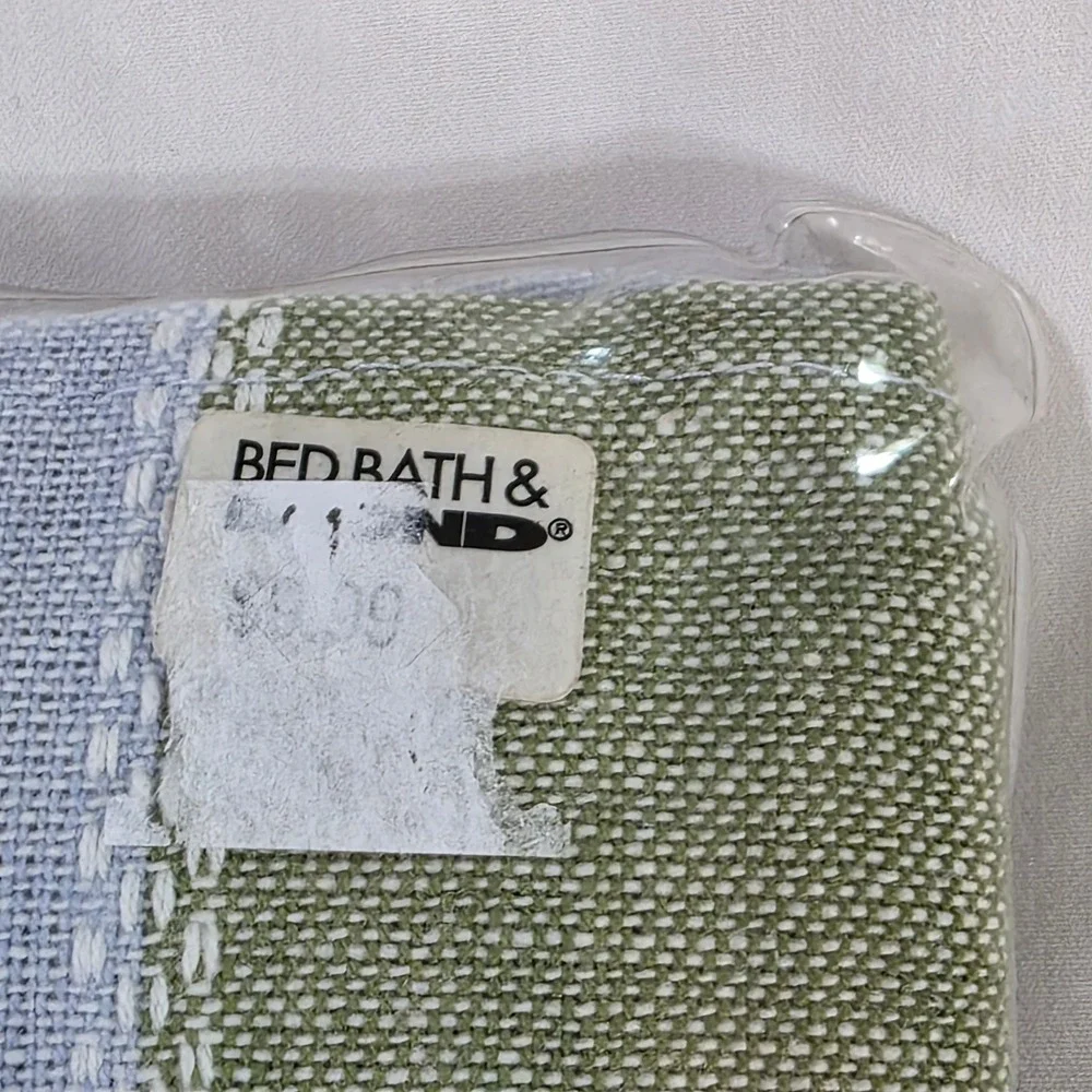 Bed Bath & Beyond Patchwork Plaid Napkin Set of 4 Green Blue Tan Woven Cloth VTG